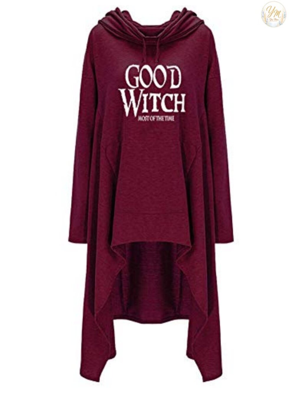 Oversized Tunic Hoodie Long Sleeve Pullover Asymmetric Hem Thumb Holes